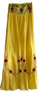 Raviya Strapless Maxi Dress L Yellow Cotton Embroidered Floral Boho Lined